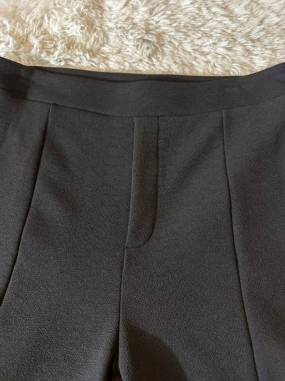 Shein Black Feather Trim Front Seam Front Slit Stretch Crepe Pant - Picture 7 of 10